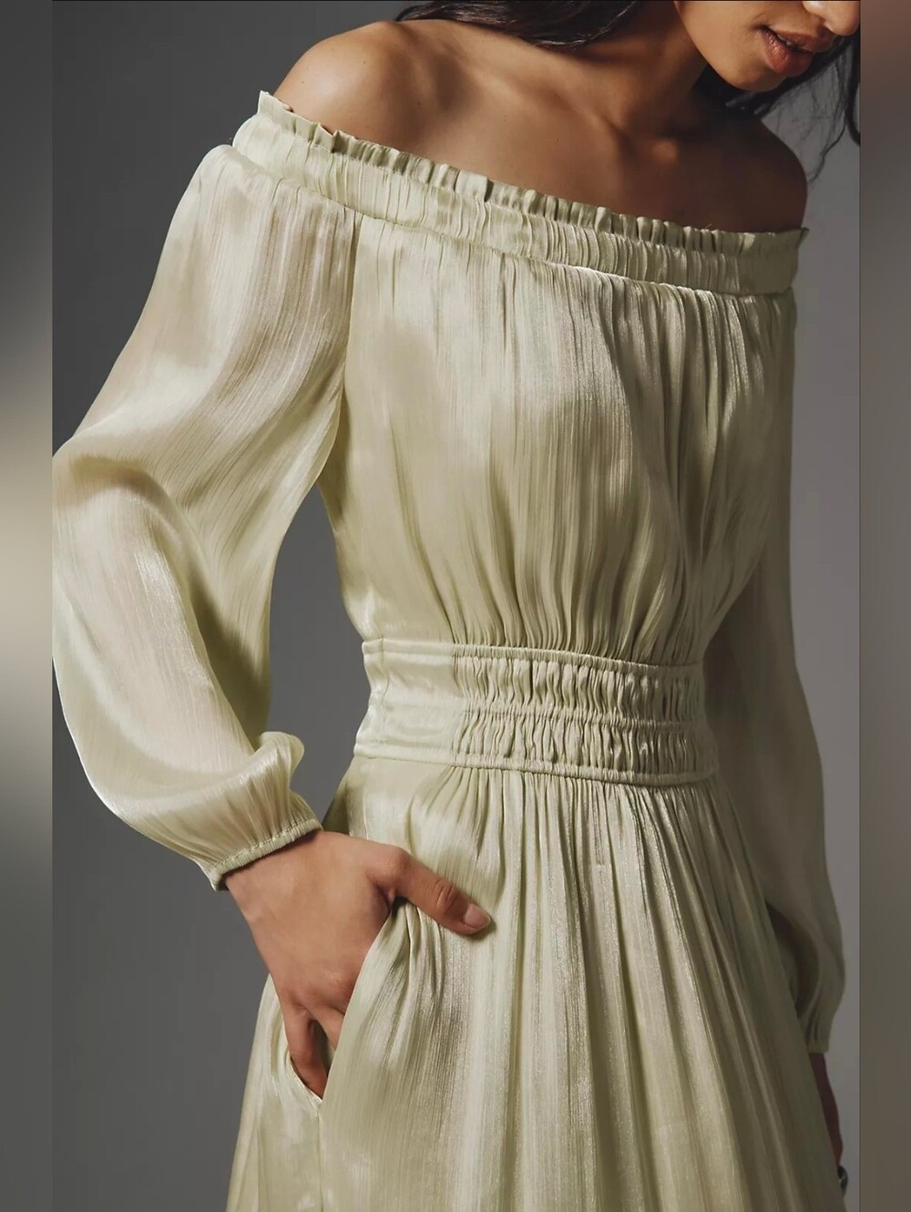Anthropologie Somerset Pale Green Off-Shoulder Maxi Dress - Picture 4 of 4